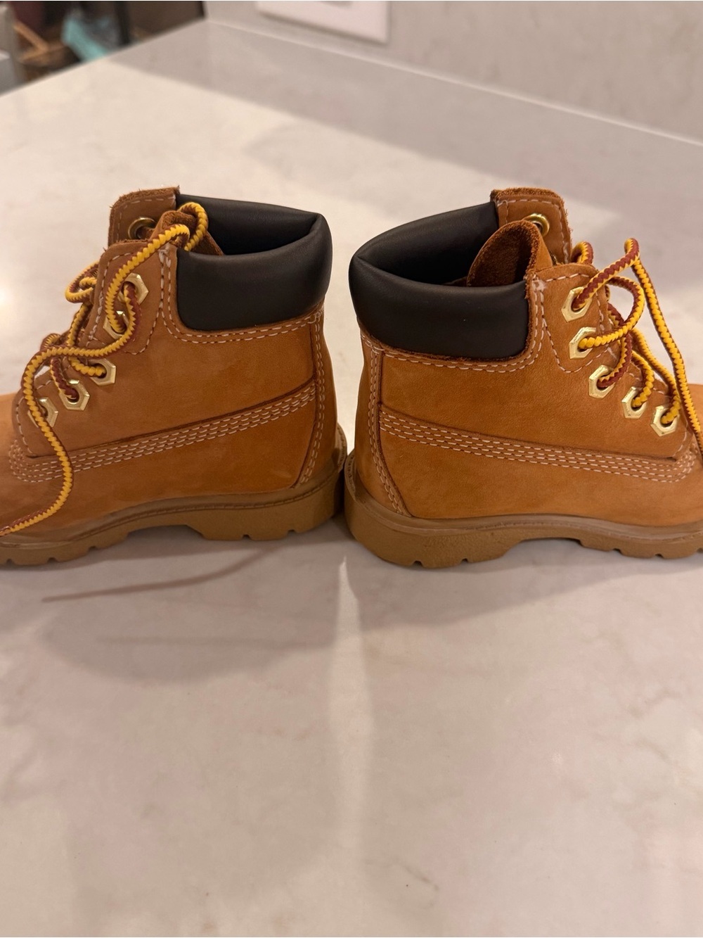 Timberland Kids Wheat Brown Lace-Up Boots with Yellow Contrast Laces - Picture 2 of 6